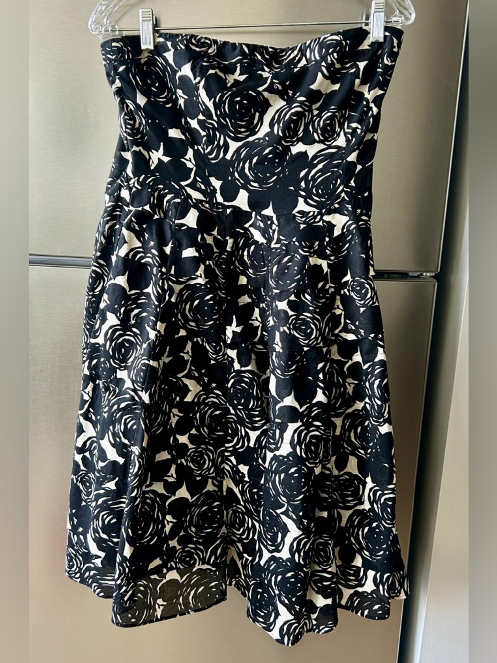 Strapless Floral Dress Black White Fit & Flare Size 6